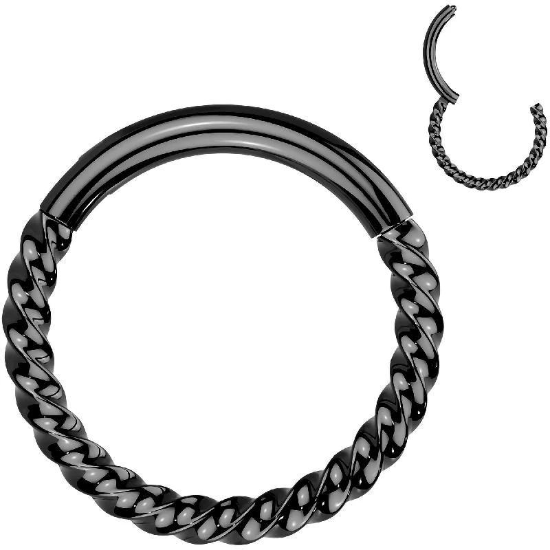 Stylish and Affordable Nose Rings for Women -16 Gauge 5/16 Black Braided Style Precision Hinged Segment Ring Stylish and Affordable Nose Rings for Women -16 Gauge 5/16 Black Braided Style Precision Hinged Segment Ring