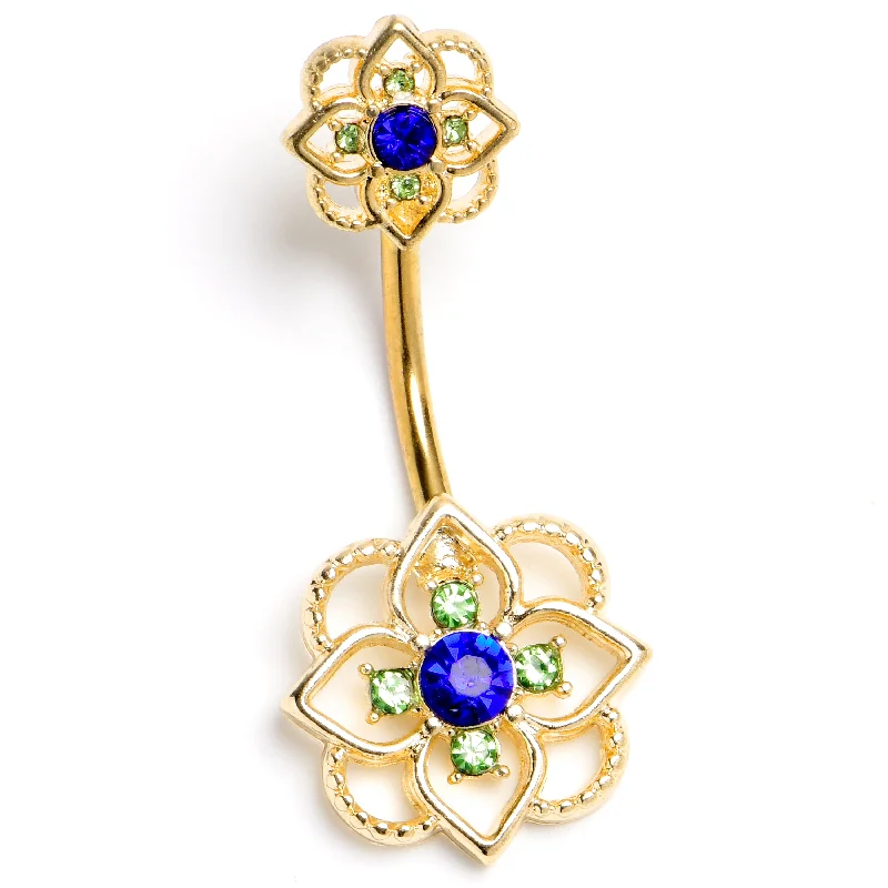 Comfortable Belly Rings for Fashion-Forward Women -Blue Gem Gold Tone Celtic Style Double Mount Belly Ring Comfortable Belly Rings for Fashion-Forward Women -Blue Gem Gold Tone Celtic Style Double Mount Belly Ring
