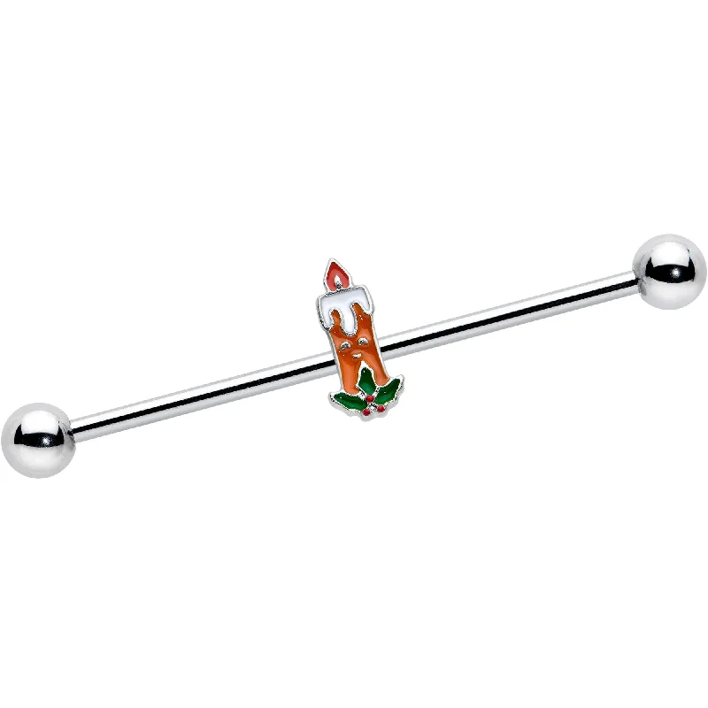 Women's Earrings – Elegant Designs for Every Personality--14 Gauge Sweet Christmas Holiday Candle Industrial Barbell 38mm