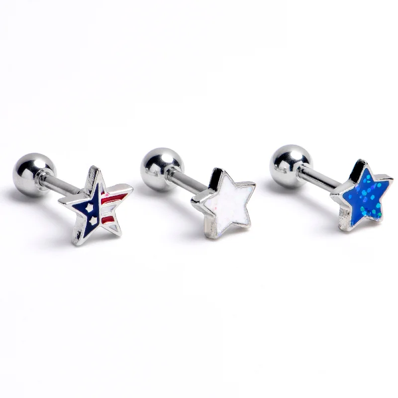 Women's Earrings – Elegant Designs for Every Personality--16 Gauge 1/4 Stars Flag Patriotic Cartilage Tragus Earring Curation Set of 3 Women's Earrings – Elegant Designs for Every Personality--16 Gauge 1/4 Stars Flag Patriotic Cartilage Tragus Earring Curation Set of 3
