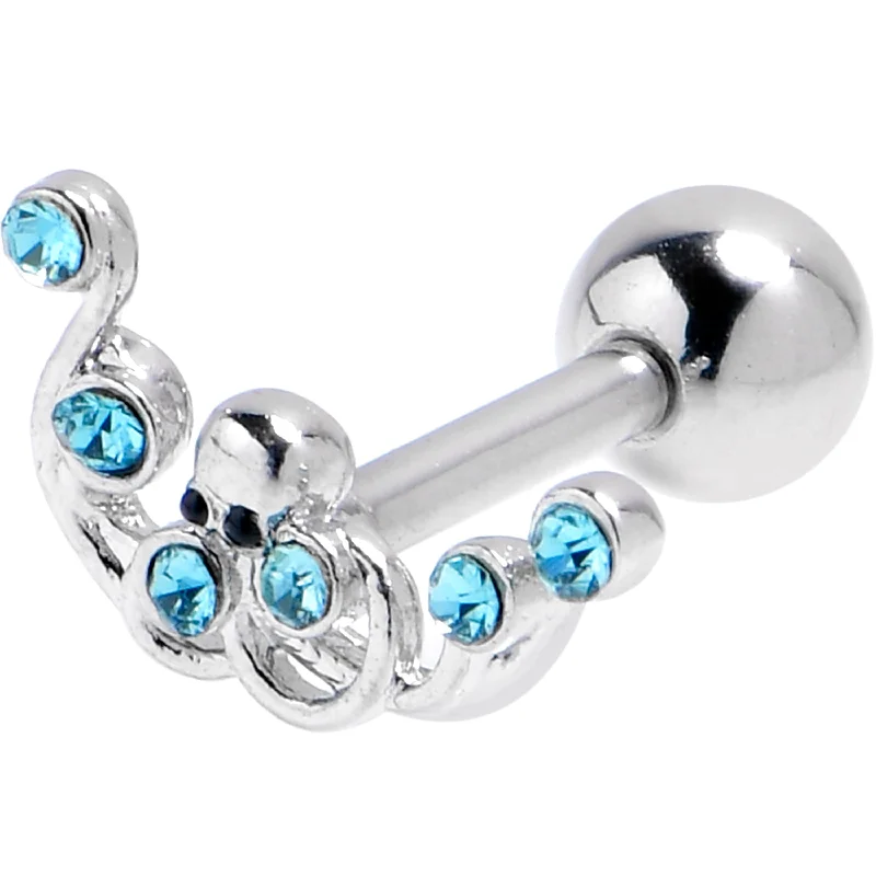 Women's Earrings – Elegant Designs for Every Personality--16 Gauge 1/4 Blue Gem Scrolling Elegance Cartilage Tragus Earring