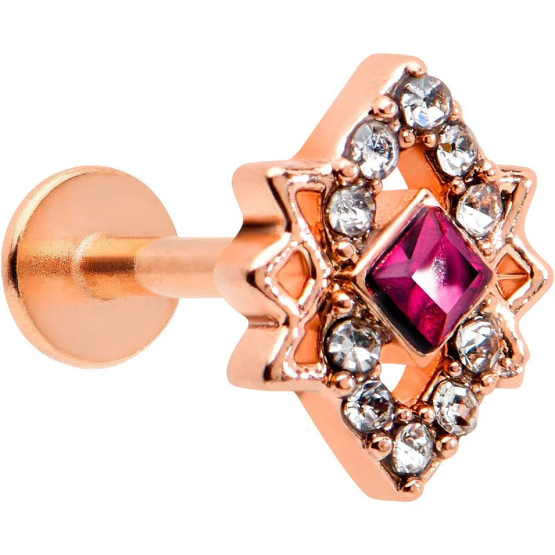 Comfortable Lip Rings for Easy Fit16 Gauge 5/16 Red Gem Rose Gold Tone Octogram Star Labret Monroe Tragus