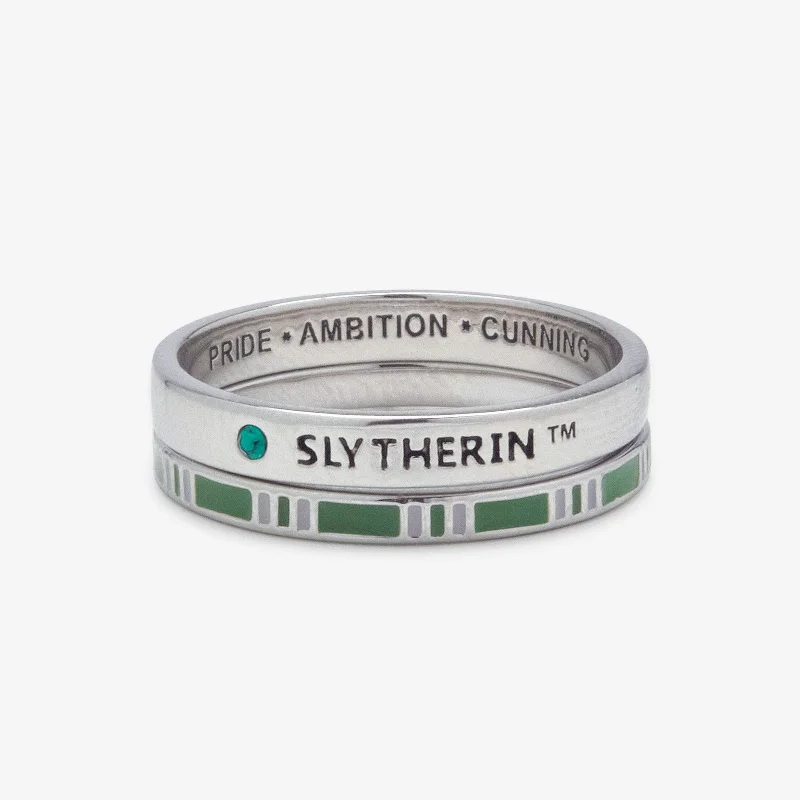 Chic Women's Rings for Fashion-Forward Looks-Slytherin™ House Ring Stack
