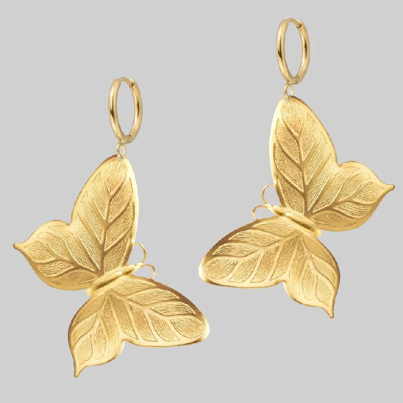 Women's Earrings – Elegant Designs for Every Personality--NEW DAWN. Huge Butterfly Hoop Earrings - Gold Women's Earrings – Elegant Designs for Every Personality--NEW DAWN. Huge Butterfly Hoop Earrings - Gold