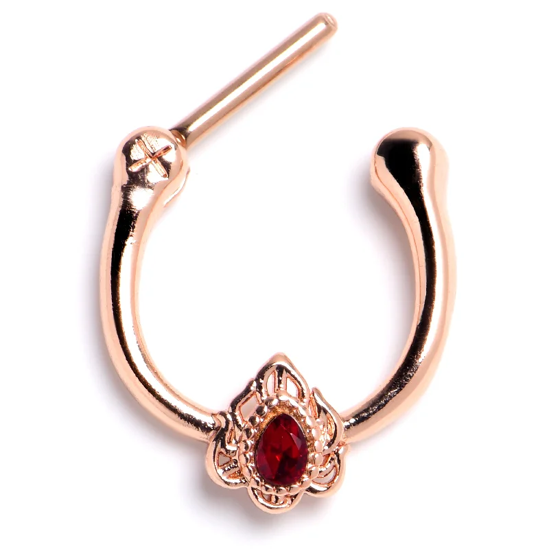 Women's Earrings – Elegant Designs for Every Personality--16 Gauge 5/16 Red Gem Rose Gold Tone Firey Flame Cartilage Clicker