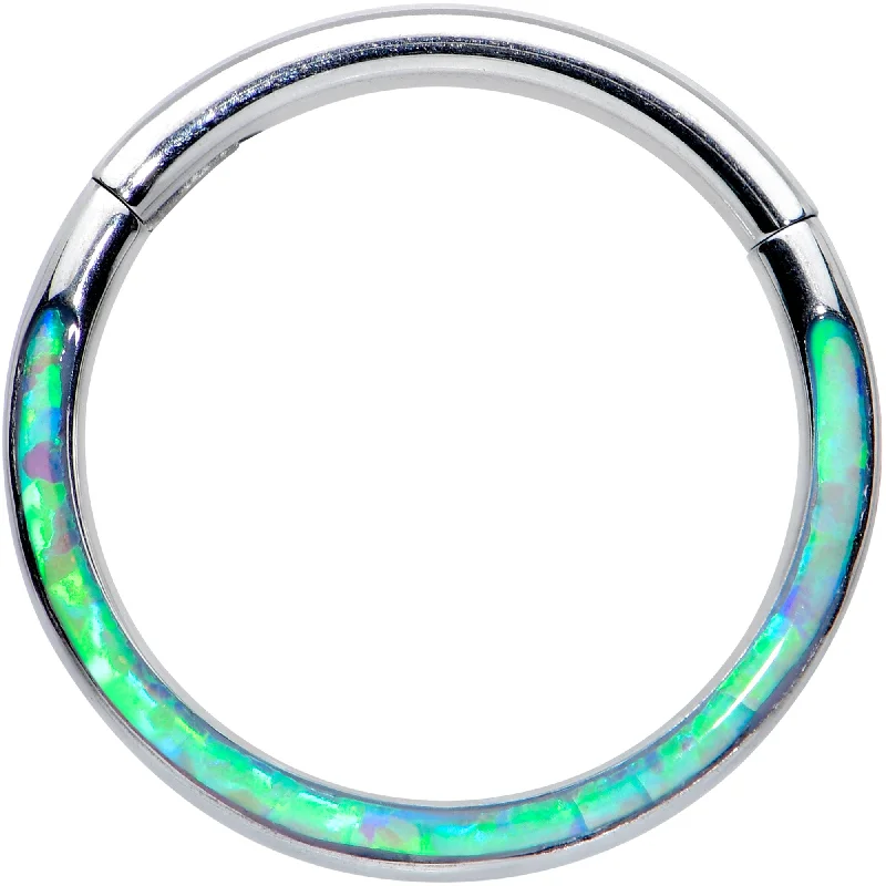 Large Nose Rings for Bold Looks -16 Gauge 3/8 Green Synthetic Opal Wider Curve Hinged Segment Ring Large Nose Rings for Bold Looks -16 Gauge 3/8 Green Synthetic Opal Wider Curve Hinged Segment Ring