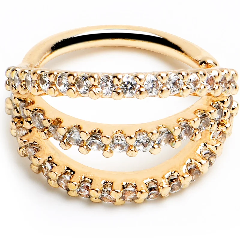 Nose Rings for Distinctive Look -18 Gauge 5/16 Clear CZ Gem Gold Tone Faux Triple Hoop Closure Ring Nose Rings for Distinctive Look -18 Gauge 5/16 Clear CZ Gem Gold Tone Faux Triple Hoop Closure Ring