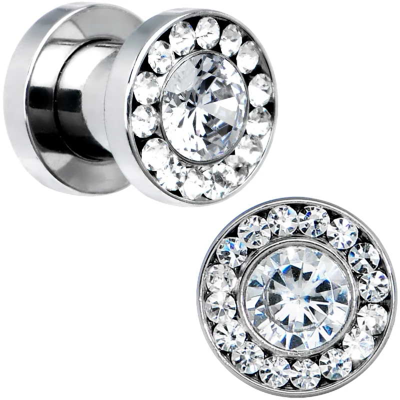 Women's Earrings – Elegant Designs for Every Personality--2 Gauge Clear CZ Big Bling Screw Fit Tunnel Plug Set