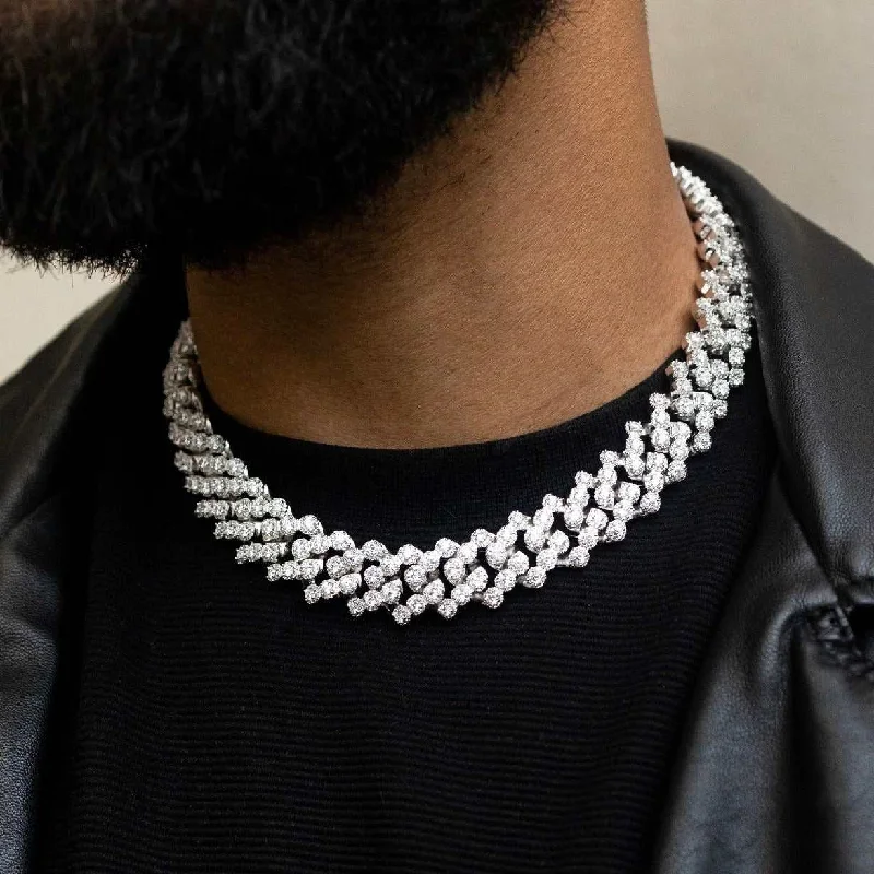 Exclusive Men's Necklaces & Pendants for the Modern Gentleman-19mm Diamond Clustered Cuban Necklace - White Gold Exclusive Men's Necklaces & Pendants for the Modern Gentleman-19mm Diamond Clustered Cuban Necklace - White Gold