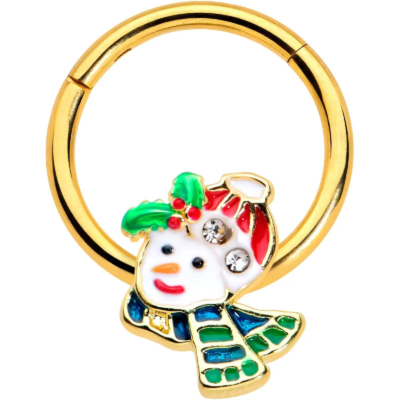 Unique Nose Rings for Women -16 Gauge 3/8 Clear Gem Gold Tone Happy Snowman Hinged Segment Ring Unique Nose Rings for Women -16 Gauge 3/8 Clear Gem Gold Tone Happy Snowman Hinged Segment Ring