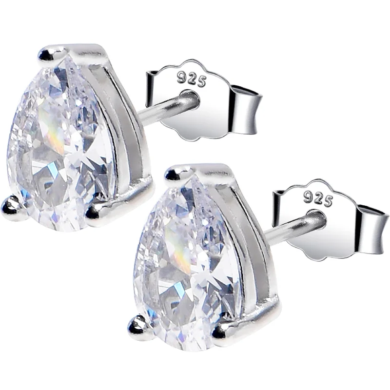 Women's Earrings – Elegant Designs for Every Personality--5mm CZ  Pear 925 Sterling Silver April Birthstone Stud Earrings