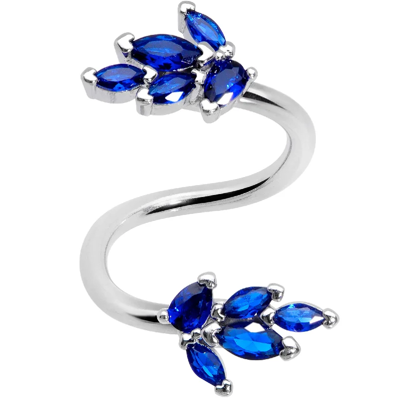Stunning Belly Rings with Gorgeous Shine -Blue Gem Leaf Cluster Spiral Twister Belly Ring Stunning Belly Rings with Gorgeous Shine -Blue Gem Leaf Cluster Spiral Twister Belly Ring