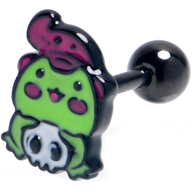 Women's Earrings – Elegant Designs for Every Personality--16 Gauge Black Witch Frog Skull Halloween Tragus Cartilage Earring