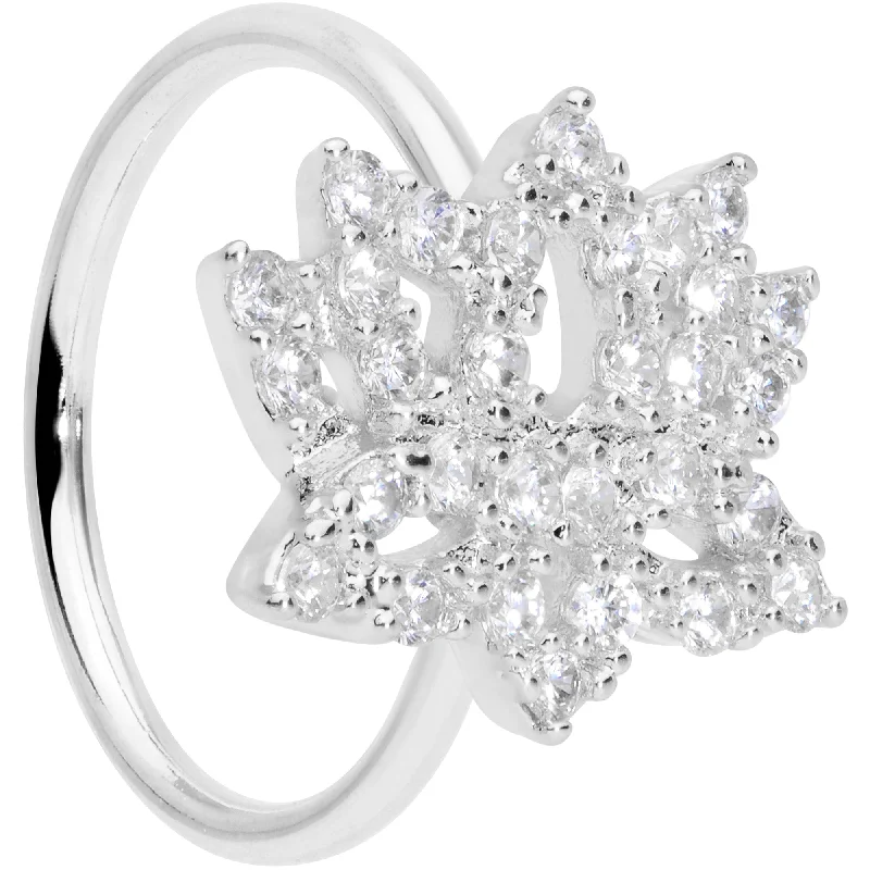 Affordable Nose Rings with Beautiful Stones -18 Gauge 3/8 Clear CZ Gem Lotus Flower Nose Hoop Affordable Nose Rings with Beautiful Stones -18 Gauge 3/8 Clear CZ Gem Lotus Flower Nose Hoop