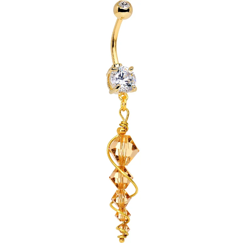 Comfortable Belly Rings for Everyday Fashion -Handmade Clear Gem Gold Tone Anodized Icicle Spike Dangle Belly Ring Comfortable Belly Rings for Everyday Fashion -Handmade Clear Gem Gold Tone Anodized Icicle Spike Dangle Belly Ring
