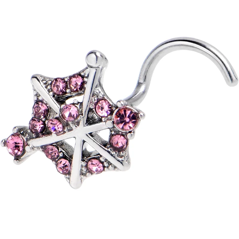 Nose Rings with Colorful Stones -20 Gauge 7mm Pink Gem Spiderweb Goth Left Side Nose Screw Nose Rings with Colorful Stones -20 Gauge 7mm Pink Gem Spiderweb Goth Left Side Nose Screw