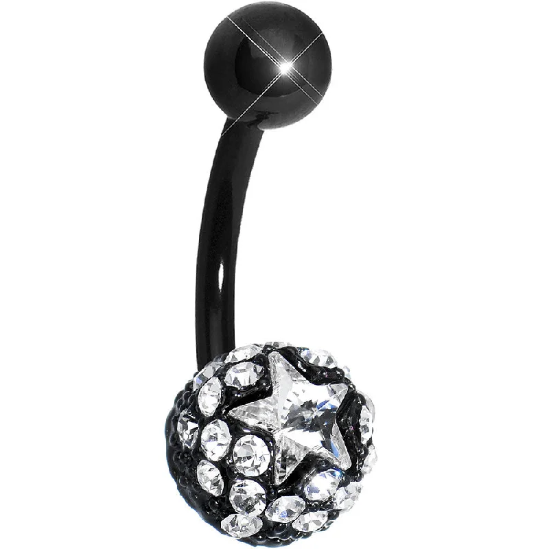 Stunning Belly Rings with Artistic Touch -Clear Gem Paved Black La Luna and Clear Star Belly Ring Stunning Belly Rings with Artistic Touch -Clear Gem Paved Black La Luna and Clear Star Belly Ring