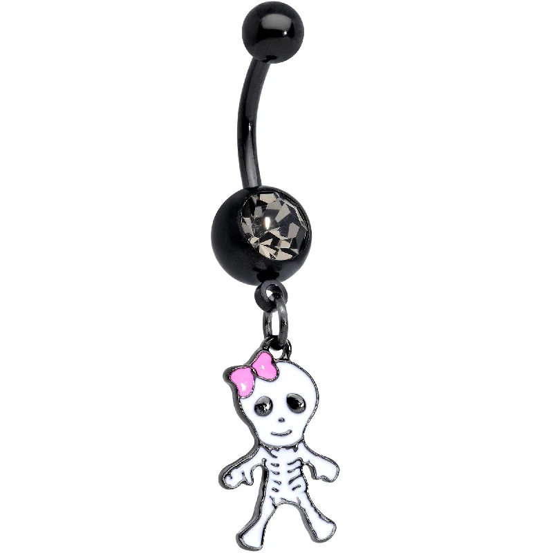 Belly Rings with Unique Shape Designs -Clear Gem Skeleton Girl Halloween Dangle Belly Ring Belly Rings with Unique Shape Designs -Clear Gem Skeleton Girl Halloween Dangle Belly Ring