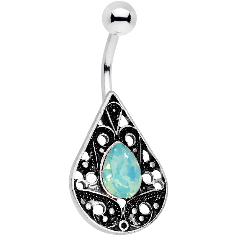 Belly Rings with Vibrant Gemstones for Glamorous Style -Green Faux Opal Baroque Openwork Elegance Teardrop Belly Ring Belly Rings with Vibrant Gemstones for Glamorous Style -Green Faux Opal Baroque Openwork Elegance Teardrop Belly Ring