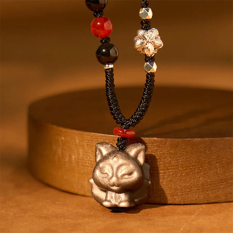 Shop Classic Women's Necklaces & Pendants with a Modern Twist-Buddha Stones Natural Silver Sheen Obsidian Nine Tailed Fox Protection Necklace Pendant Shop Classic Women's Necklaces & Pendants with a Modern Twist-Buddha Stones Natural Silver Sheen Obsidian Nine Tailed Fox Protection Necklace Pendant