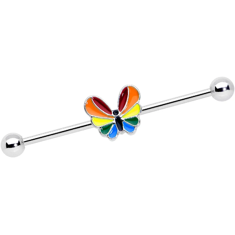 Women's Earrings – Elegant Designs for Every Personality--14 Gauge Pride Rainbow Stripes Butterfly Industrial Barbell 38mm Women's Earrings – Elegant Designs for Every Personality--14 Gauge Pride Rainbow Stripes Butterfly Industrial Barbell 38mm