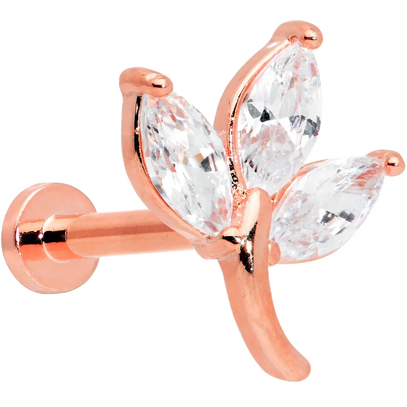 Classic Lip Rings with Unique Stones16 Gauge 5/16 Clear CZ Gem Rose Gold Tone Leaf Internal Thread Labret