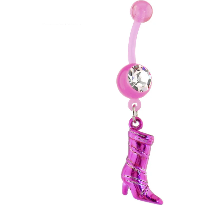 Comfortable Belly Rings with Creative Design -Bioplast Pink BOOT Dangle Belly Ring