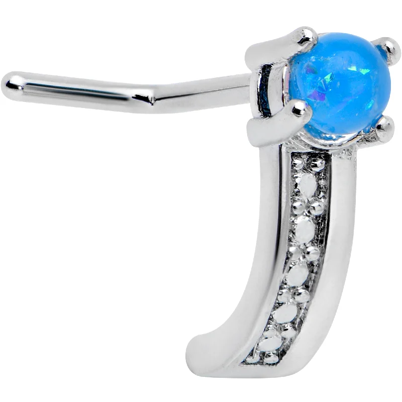 Gold-Plated Nose Rings -20 Gauge 1/4 Blue Faux Opal Texture Glam Faux Hoop L Shape Nose Ring Gold-Plated Nose Rings -20 Gauge 1/4 Blue Faux Opal Texture Glam Faux Hoop L Shape Nose Ring