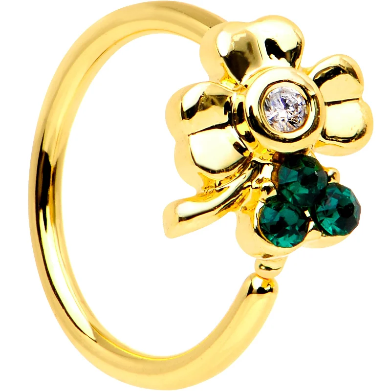 Nose Rings with Antique Touch -20 Gauge 5/16 Green Gem Gold PVD Clover Bow Seamless Circular Ring Nose Rings with Antique Touch -20 Gauge 5/16 Green Gem Gold PVD Clover Bow Seamless Circular Ring