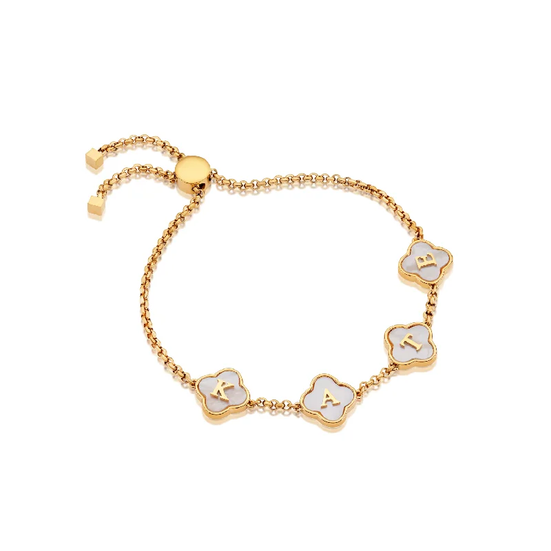 Wedding Bangles for Women with Gold Detailing-Pearl Clover Custom Name Bracelet (Gold) Wedding Bangles for Women with Gold Detailing-Pearl Clover Custom Name Bracelet (Gold)