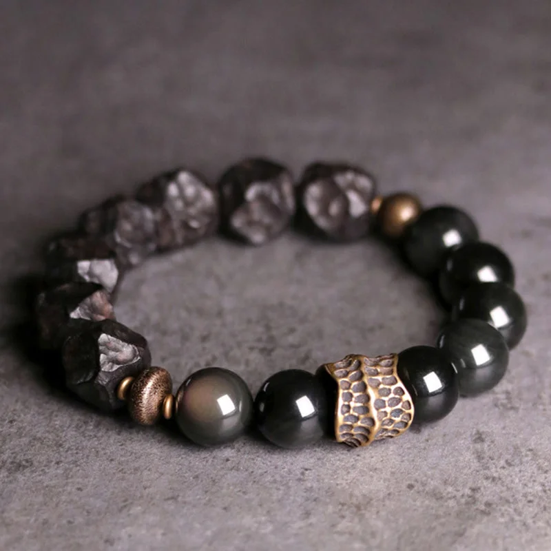 Black Bracelets for Men-Buddha Stones Black Obsidian Ebony Wood Copper Strength Couple Bracelet Black Bracelets for Men-Buddha Stones Black Obsidian Ebony Wood Copper Strength Couple Bracelet