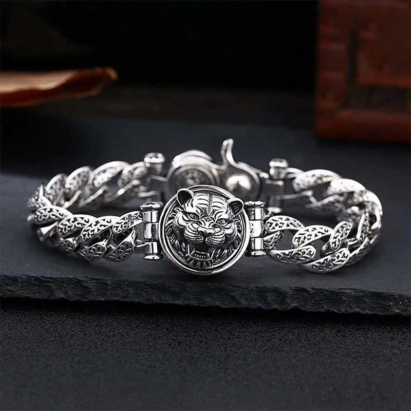 Stainless Steel Bracelets for Men-Buddha Stones Tiger Tang Dynasty Flower Design Engraved Luck Energy Bracelet Stainless Steel Bracelets for Men-Buddha Stones Tiger Tang Dynasty Flower Design Engraved Luck Energy Bracelet