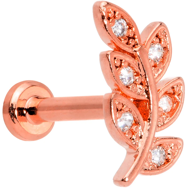 Custom Lip Rings for Unique Looks16 Gauge 5/16 Color CZ Gem Rose Gold Tone Leaf Internal Thread Labret