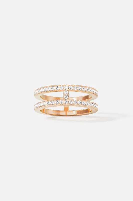 Chic Women's Rings for Fashion-Forward Looks-Double Line Pavé Ring