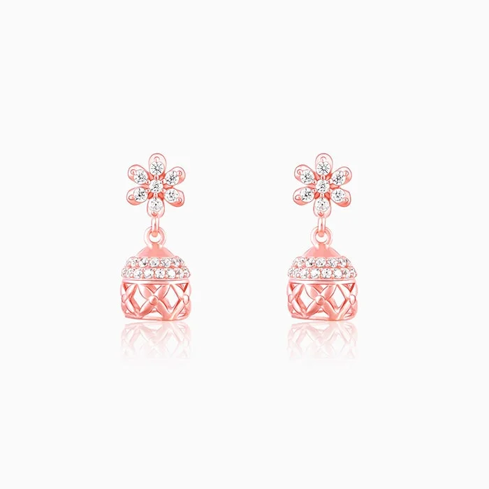 Women's Earrings – Elegant Designs for Every Personality--Rose Gold Floral Jaali Jhumki Earrings