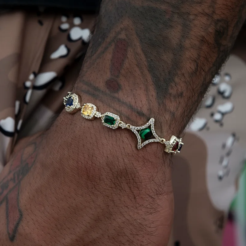 Stylish Wristbands for Men with Custom Engraving-Colored Gemstone Chain Bracelet