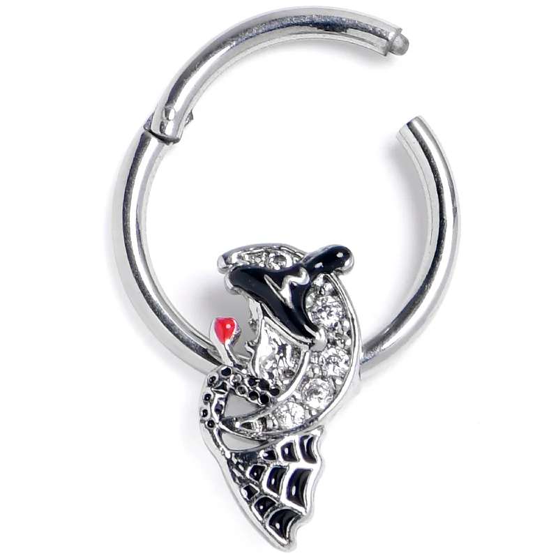 Nose Rings with Natural Stones -16 Gauge 3/8 Clear Gem Crescent Moon Witch Halloween Hinged Segment Ring Nose Rings with Natural Stones -16 Gauge 3/8 Clear Gem Crescent Moon Witch Halloween Hinged Segment Ring