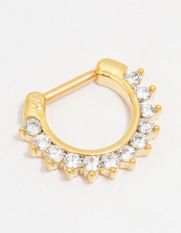 Nose Rings with Simple Stones -Gold Plated Surgical Steel Round Cubic Zirconia Septum Piercing Nose Rings with Simple Stones -Gold Plated Surgical Steel Round Cubic Zirconia Septum Piercing