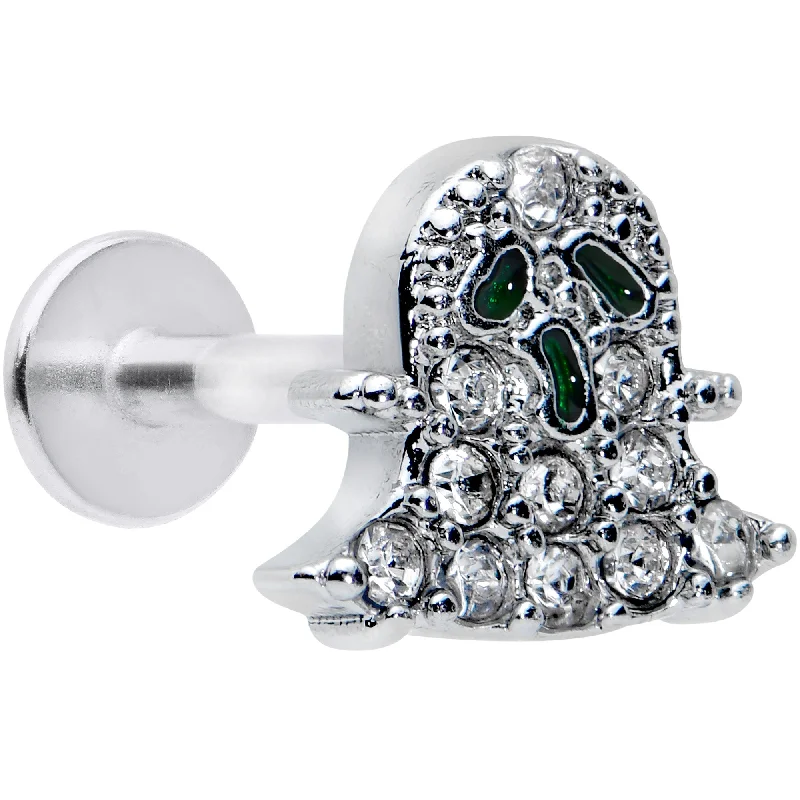 Stainless Steel Lip Rings16 Gauge 1/4 Clear Gem Scary Ghost Halloween Labret Monroe Tragus