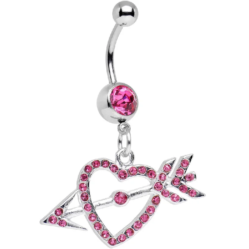 Belly Rings for a Perfect Fit -Pink Gem Cupid's Arrow Hits the Heart Dangle Belly Ring Belly Rings for a Perfect Fit -Pink Gem Cupid's Arrow Hits the Heart Dangle Belly Ring