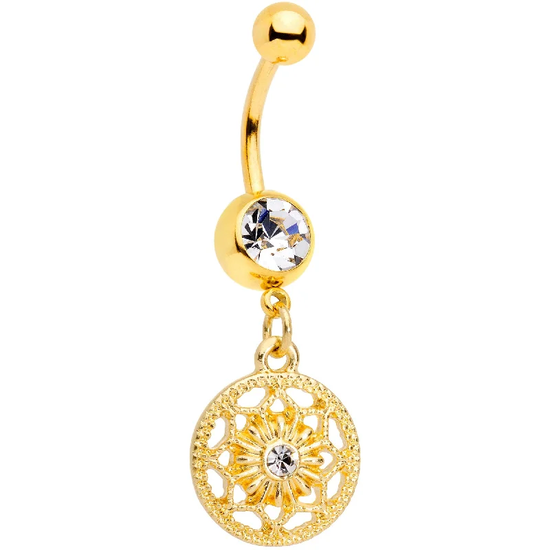 Comfortable Belly Rings with Custom Design -Color Gem Gold Tone Ring Around a Snowflake Dangle Belly Ring Comfortable Belly Rings with Custom Design -Color Gem Gold Tone Ring Around a Snowflake Dangle Belly Ring