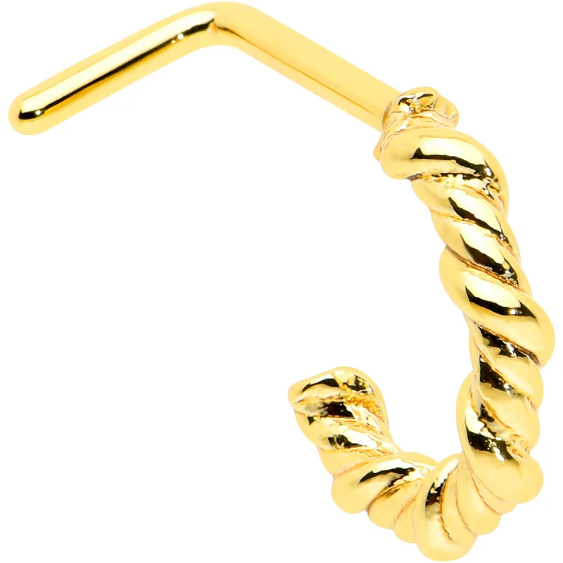 Large Nose Rings -20 Gauge 1/4 Gold Tone Wicked Wire Faux Hoop L Shape Nose Ring