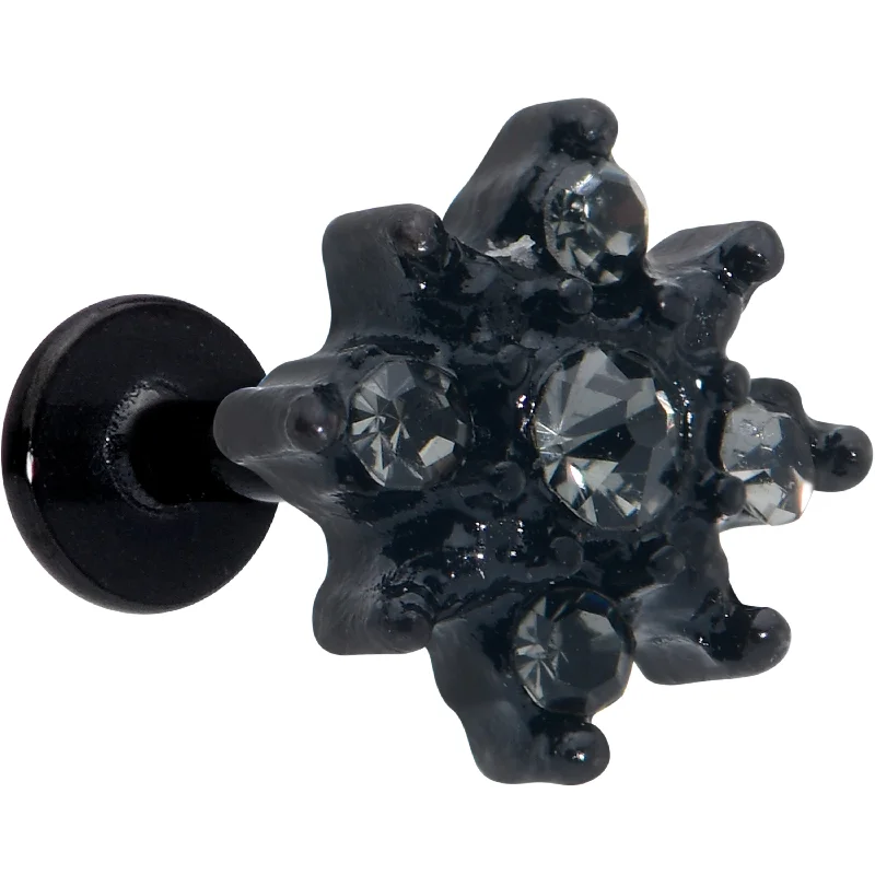 Fashionable Lip Rings for Everyday Wear16 Gauge 1/4 Clear Gem Black Evening Flower Labret