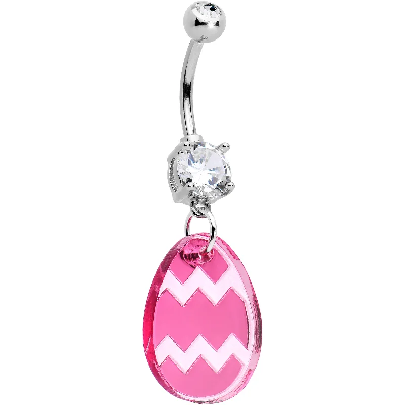 Unique Belly Rings with Personalized Touch -Clear Gem Pink Easter Decorated Egg Dangle Belly Ring Unique Belly Rings with Personalized Touch -Clear Gem Pink Easter Decorated Egg Dangle Belly Ring