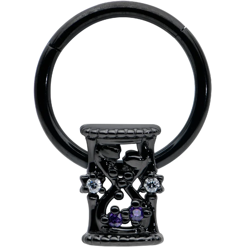 Women's Earrings – Elegant Designs for Every Personality--16 Gauge 3/8 Purple Gem Black Heart Goth Hourglass Hinged Segment Ring
