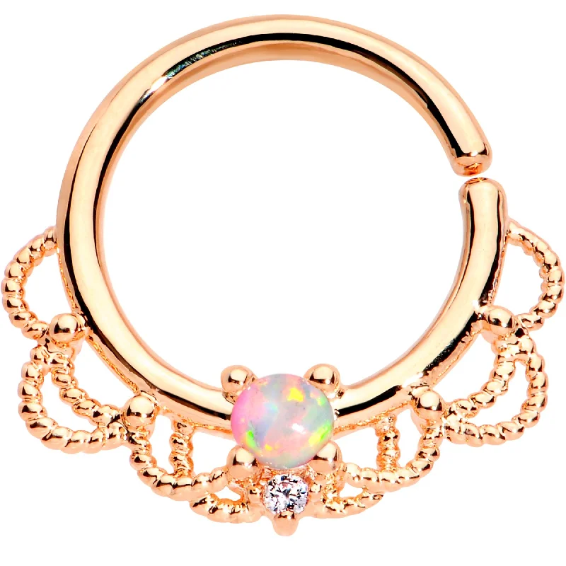 Stylish Nose Rings for Pierced Ears -16 Gauge 5/16 White Faux Opal Rose Gold Plated Seamless Circular Ring Stylish Nose Rings for Pierced Ears -16 Gauge 5/16 White Faux Opal Rose Gold Plated Seamless Circular Ring