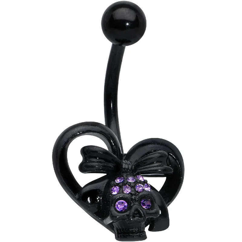 Trendy Belly Rings with Bold Statements -Purple Gem Black Heart Skull Bow Valentines Day Belly Ring Trendy Belly Rings with Bold Statements -Purple Gem Black Heart Skull Bow Valentines Day Belly Ring