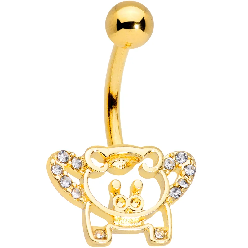Belly Rings with Unique Shape for Stylish Piercings -Clear Gem Gold Tone Flying Pigs Belly Ring Belly Rings with Unique Shape for Stylish Piercings -Clear Gem Gold Tone Flying Pigs Belly Ring