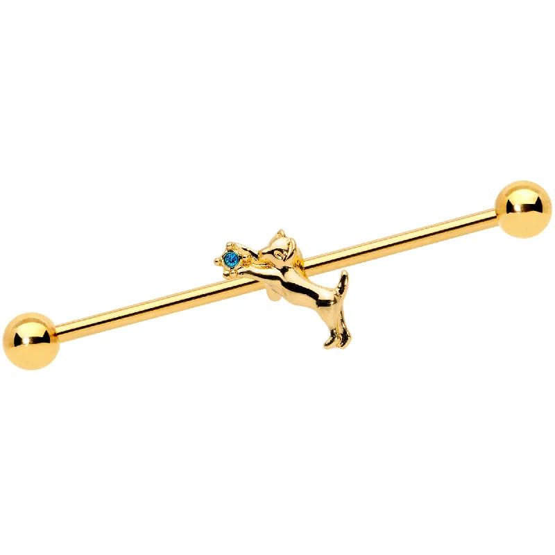 Women's Earrings – Elegant Designs for Every Personality--14 Gauge Blue Gem Gold Tone Leaping Cat Industrial Barbell 38mm Women's Earrings – Elegant Designs for Every Personality--14 Gauge Blue Gem Gold Tone Leaping Cat Industrial Barbell 38mm