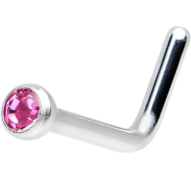 Designer Nose Rings for Chic Looks -18 Gauge Rose L-Shaped Nose Ring Created with Crystals Designer Nose Rings for Chic Looks -18 Gauge Rose L-Shaped Nose Ring Created with Crystals